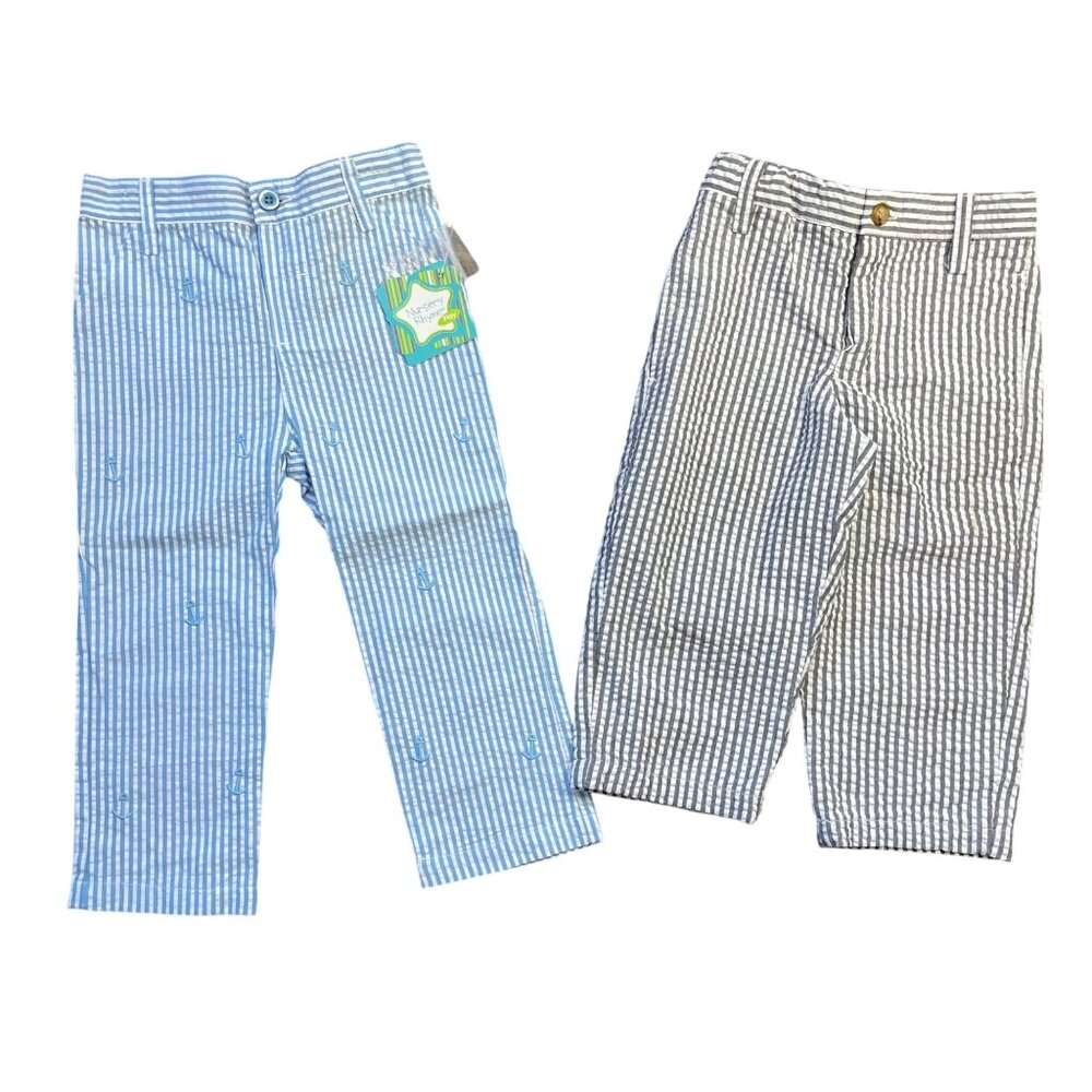 Kelly's Kids & Nursery Rhyme Seersucker Striped Pants Boys‎ 3 Anchors  Cotton